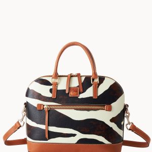 Zebra Leather Domed Zip Satchel
