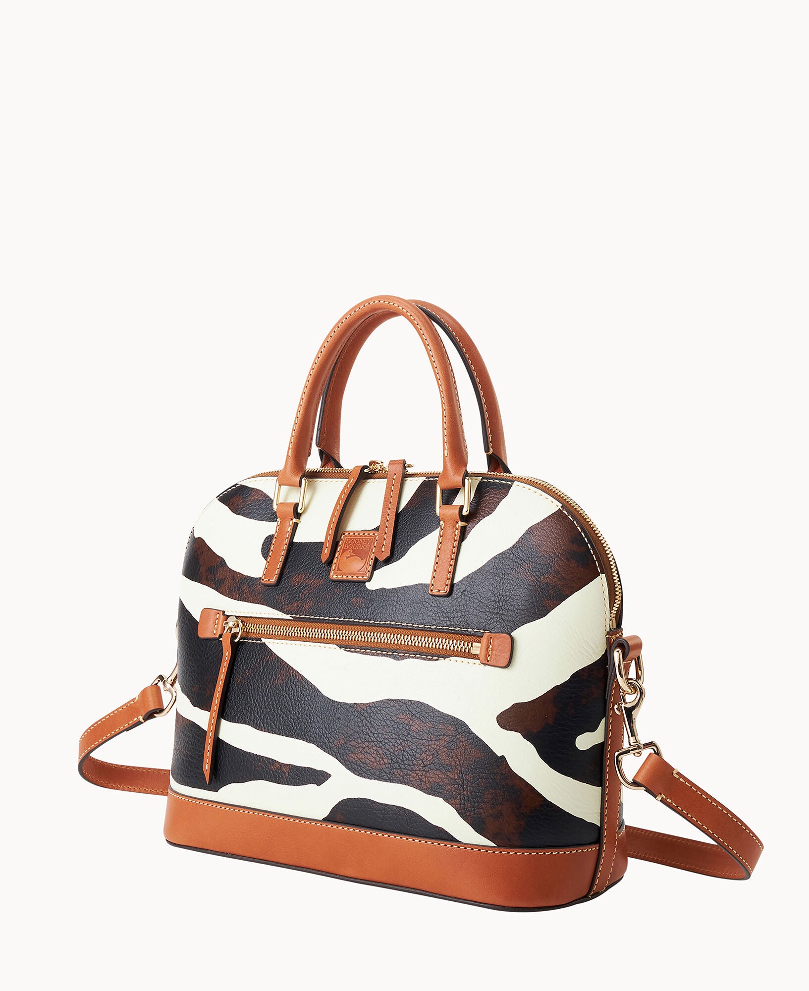 Zebra Leather Domed Zip Satchel - Image 2