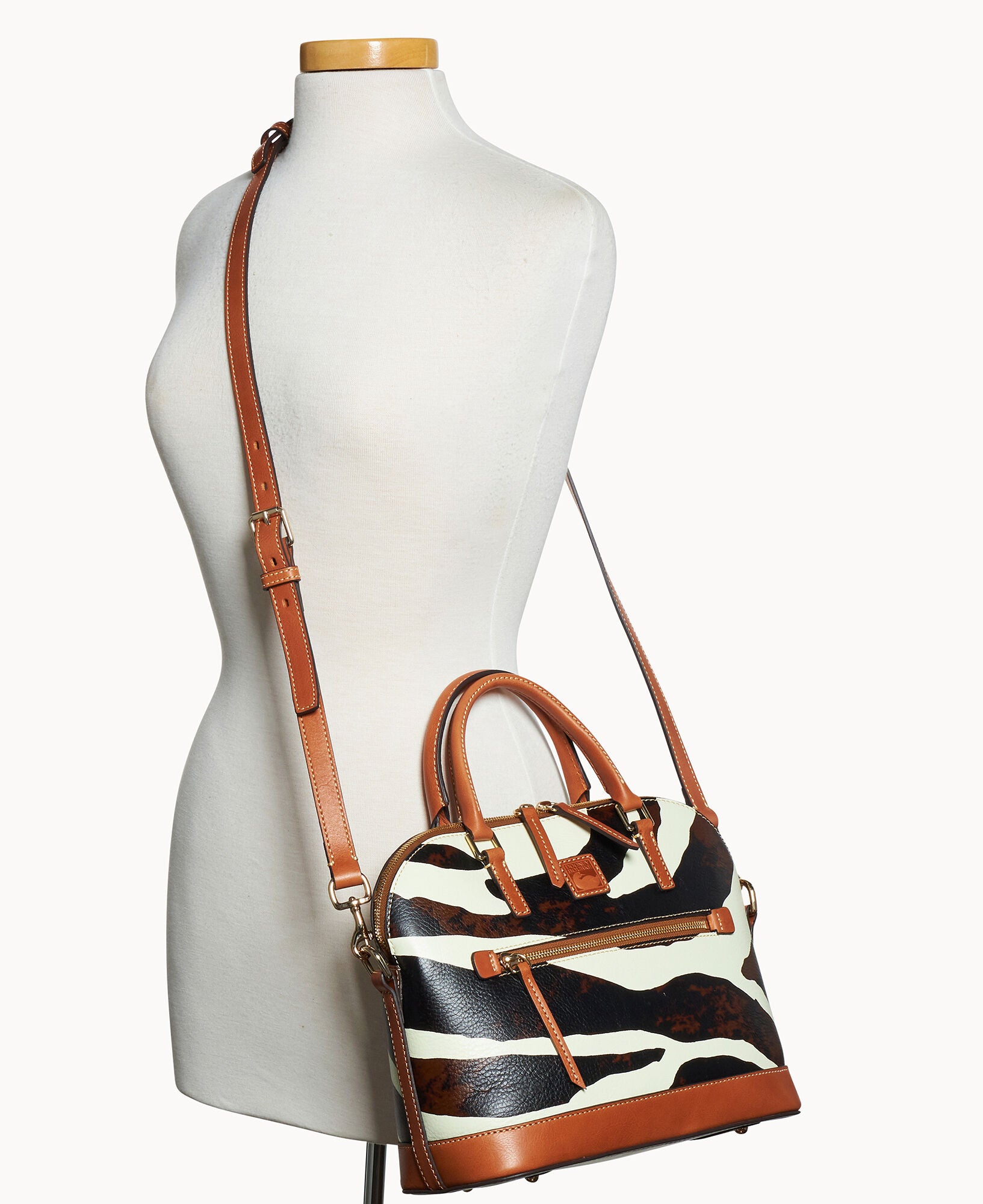 Zebra Leather Domed Zip Satchel - Image 4