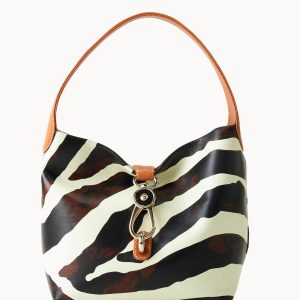 Zebra Leather Logo Lock Hobo