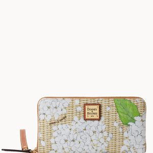 Hydrangea Basketweave Large Zip Around Wristlet
